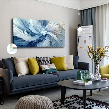 Soft Blue & White Abstract Floral Wall Art Canvas Office Home Room Framed 120x60cm - Bella Home Decor
