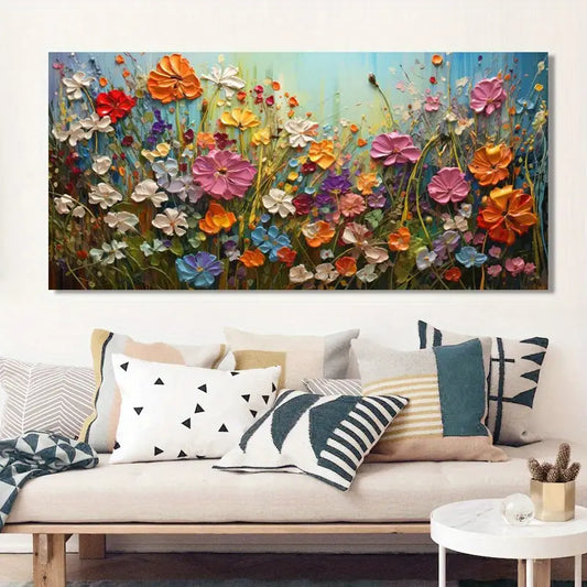 Vibrant Abstract Floral Wall Art wall canvas office home room framed 120x60cm