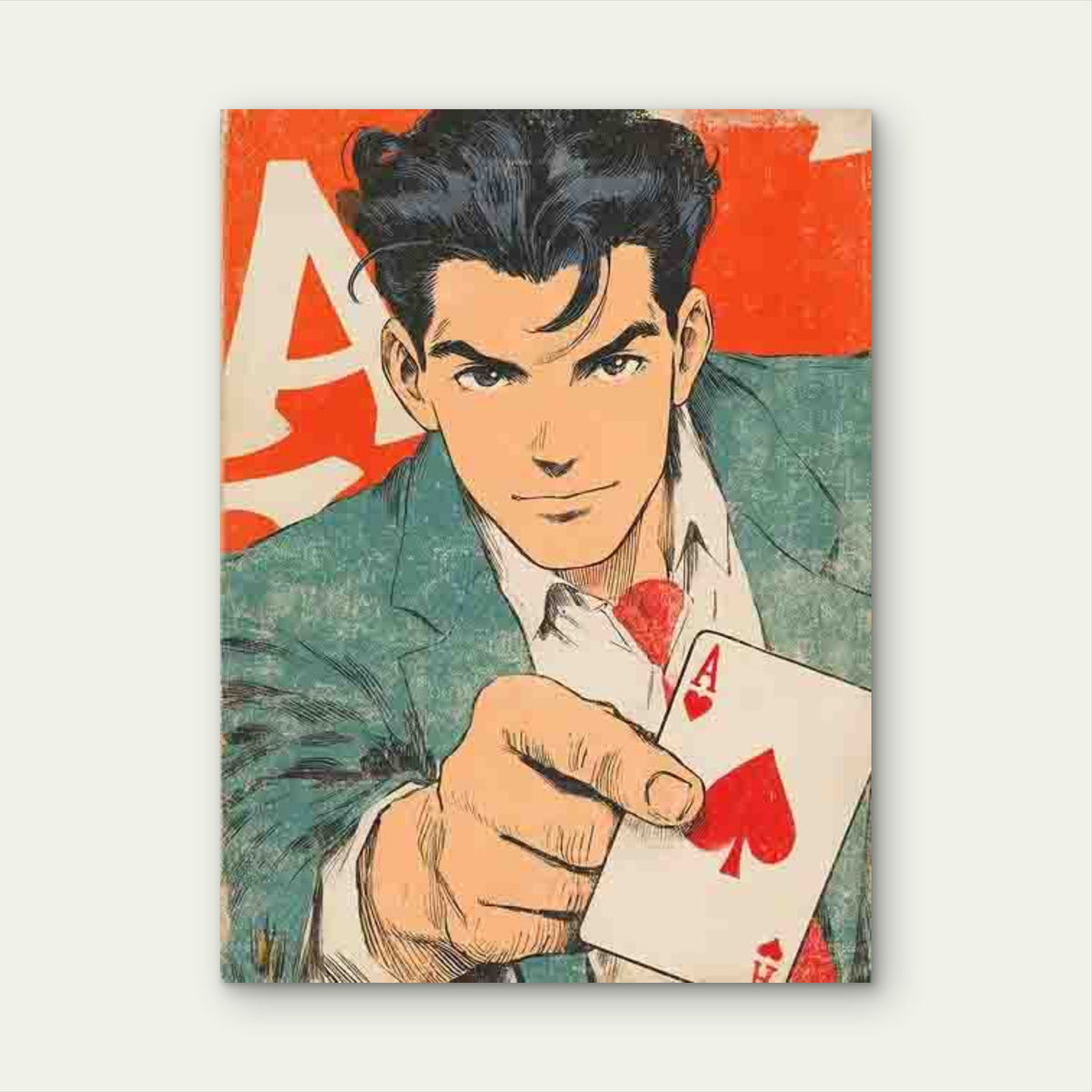 Trendy Retro Funky Playing Card Illustration 60x90cm Metal Print Ready to Hang