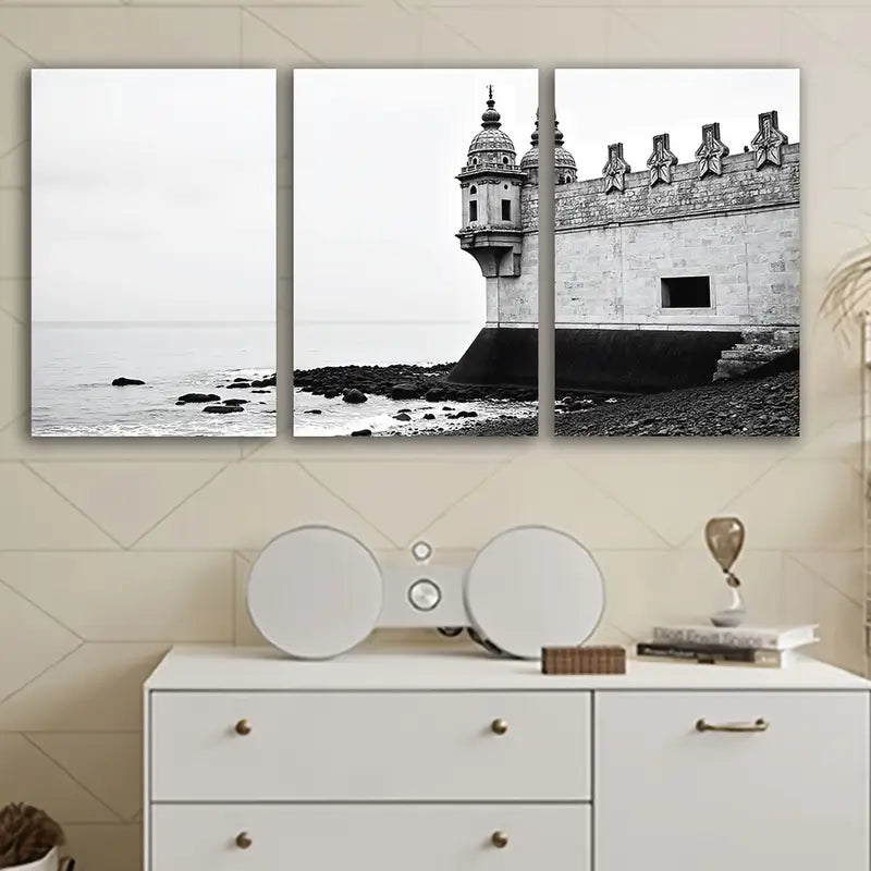3pcs Black White Coastal Lighthouse Nautical Wall Art Set Canvas Framed 50x70cm - High Quality Print 100% Australian Made Wall Canvas Ready to Hang - Bella Home Decor
