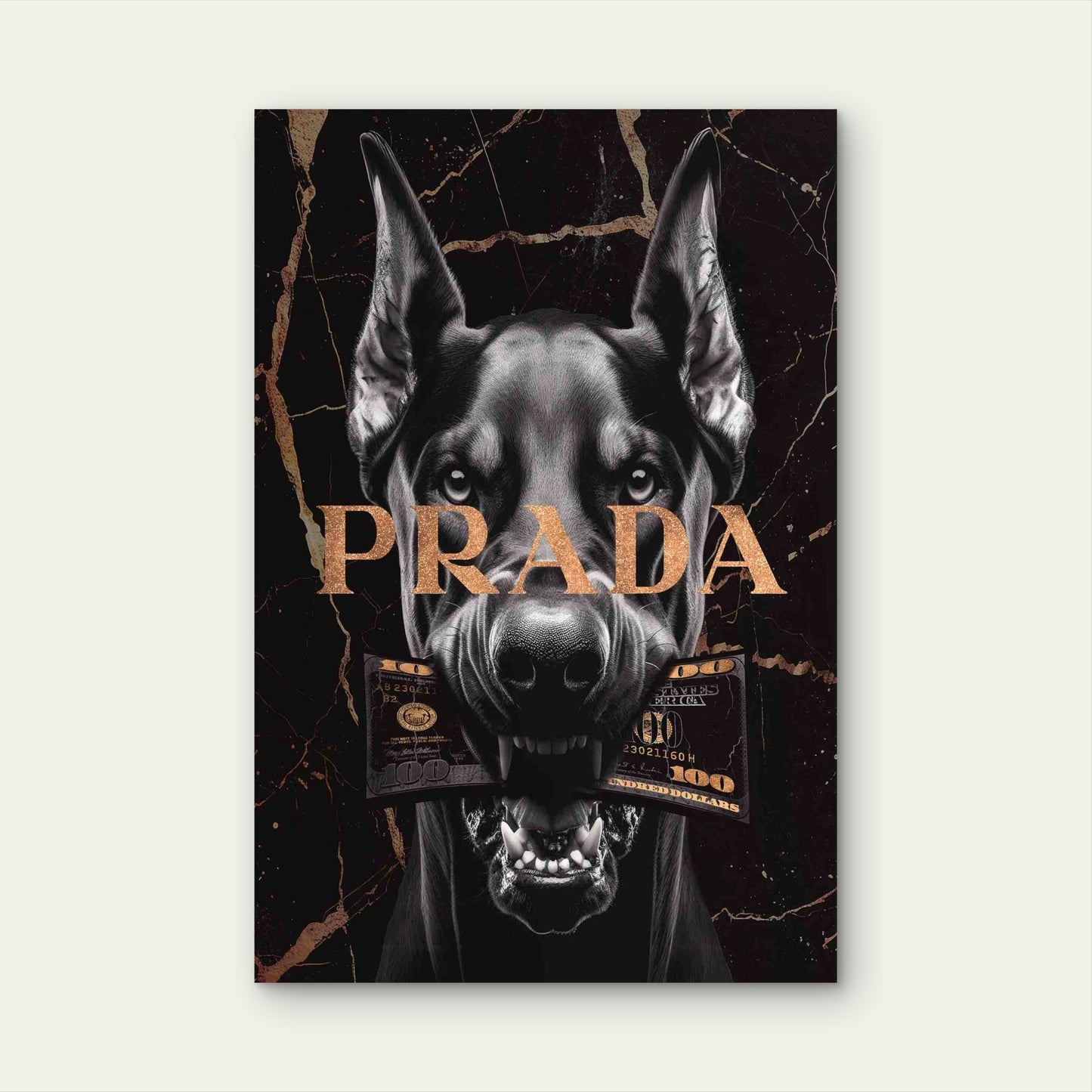 Doberman Dog Black Marble Gold Typographic 60x90cm Metal Print Ready to Hang