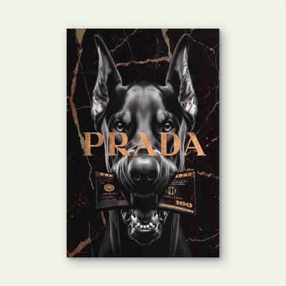Doberman Dog Black Marble Gold Typographic 60x90cm Metal Print Ready to Hang