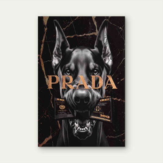 Doberman Dog Black Marble Gold Typographic 40x60cm Metal Print Ready to Hang