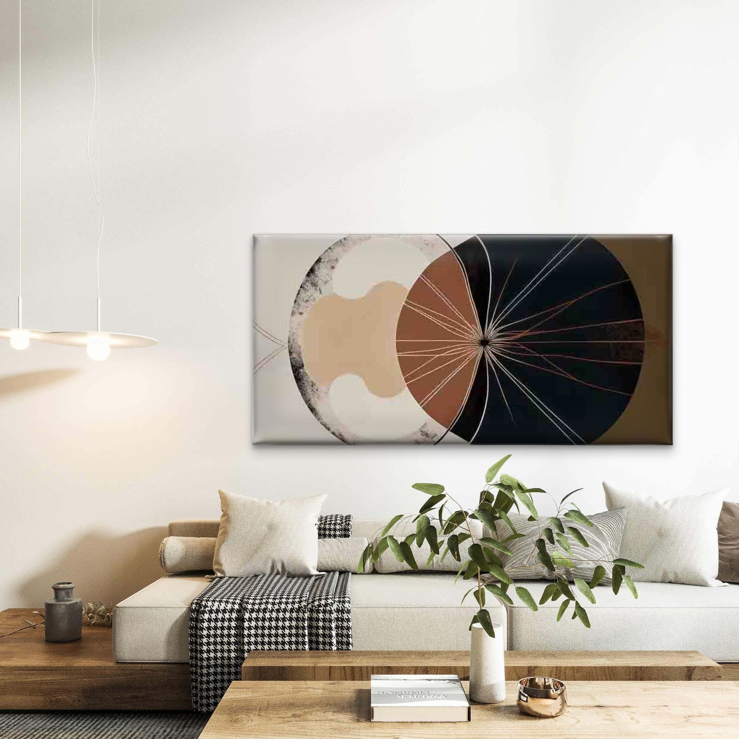 Abstract Geometric Radial Desig Wall Art Canvas Office Home Room Framed 120x60cm - Bella Home Decor