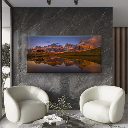 Dolomites Mountain Sunset Lake Wall Art Canvas Office Home Room Framed 120x60cm - Bella Home Decor
