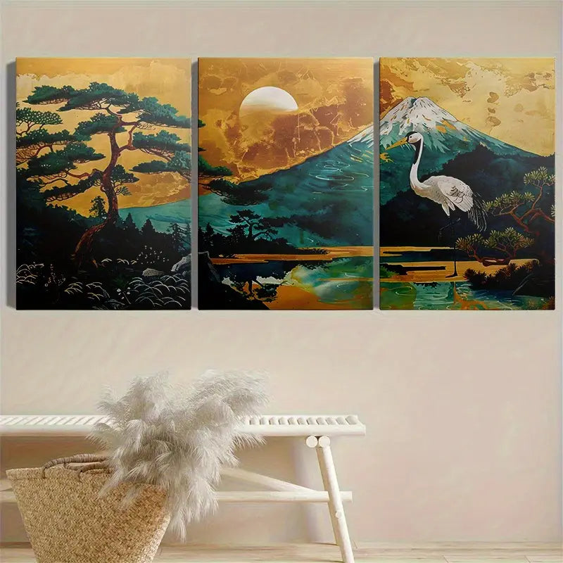 3pcs Plano Con Marco De Madera Metal Print Ready to Hang Art