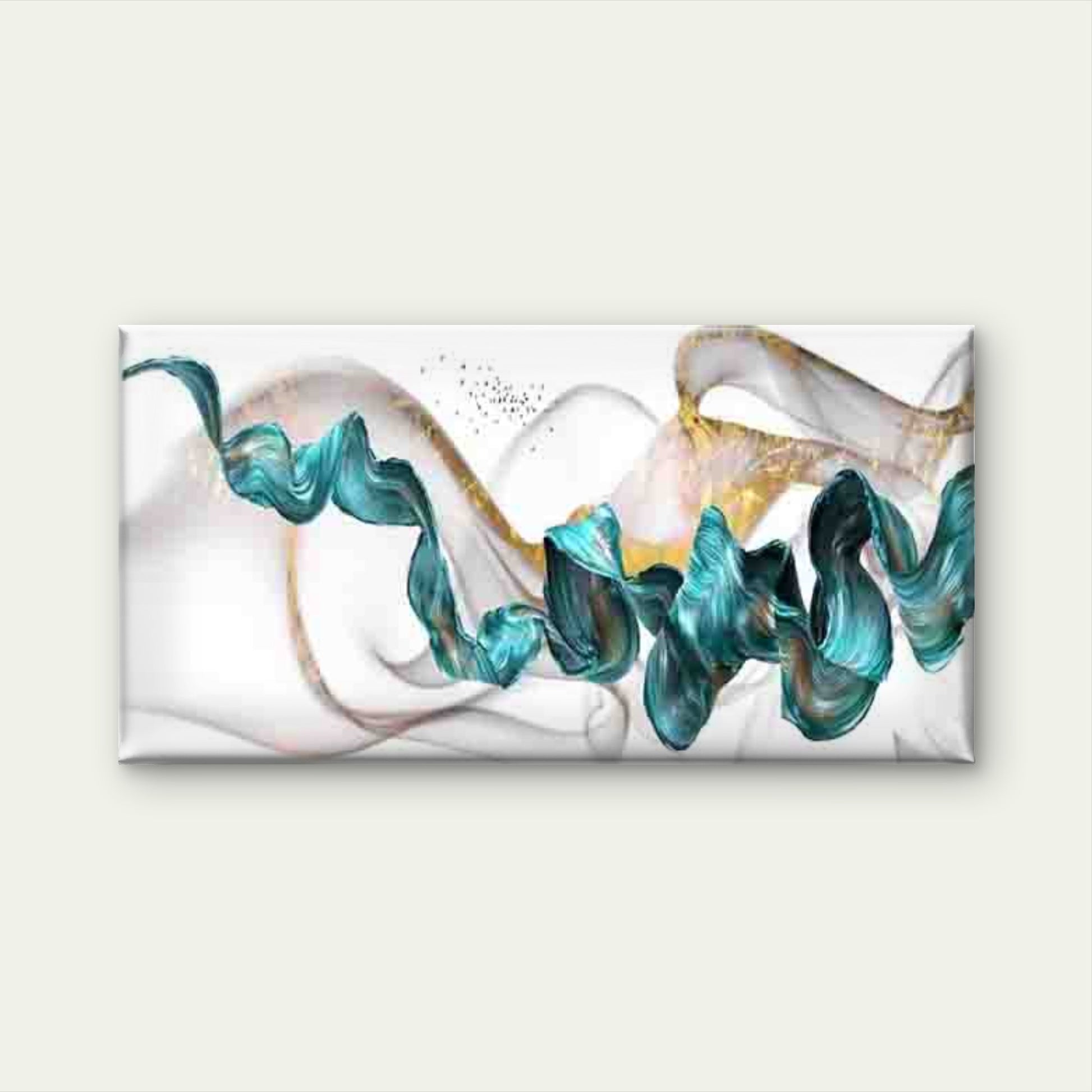 Fluid Shapes in Teal And Golden Wall Art Canvas Office Home Room Framed 120x60cm - Bella Home Decor