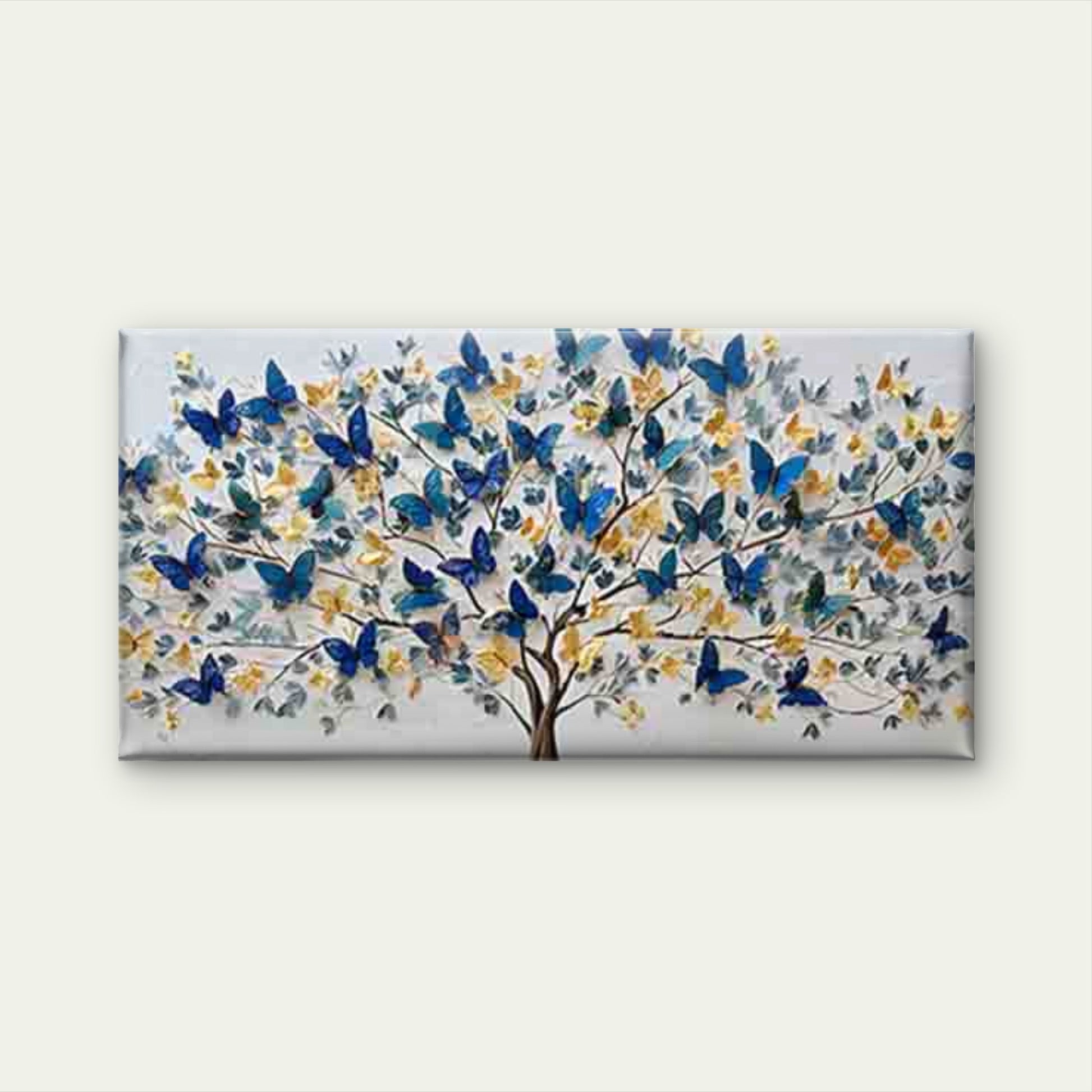 Blue & Golden Tree Wall Art Canvas Office Home Room Framed 120x60cm - Bella Home Decor