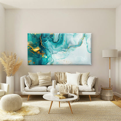 Teal Waves Gold Speck Wall Art Canvas Office Home Room Framed 120x60cm