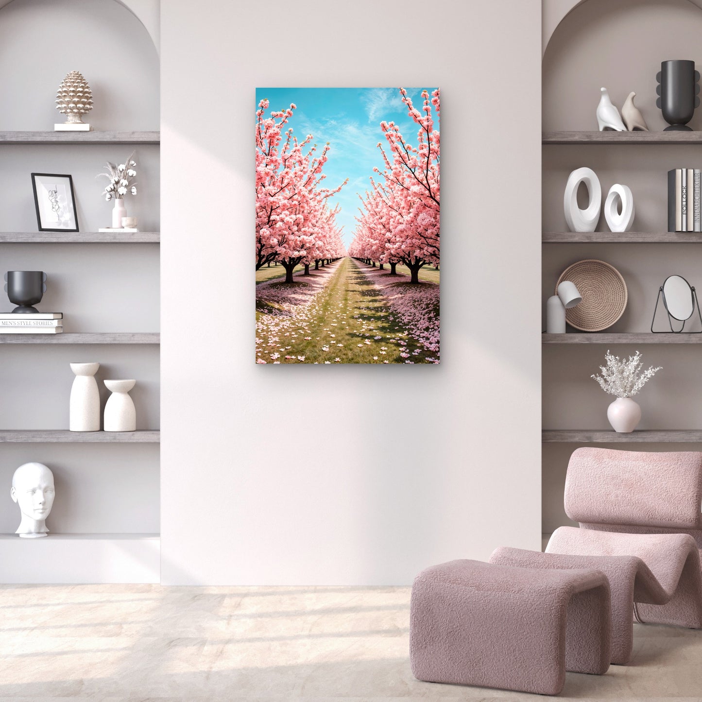 Cherry Blossom Spring Orchard Garden Vista 40x60cm Metal Print Ready to Hang