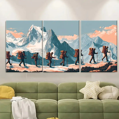 3pcs Vintage Mountain Climbing Prints Metal Print Ready to Hang Art