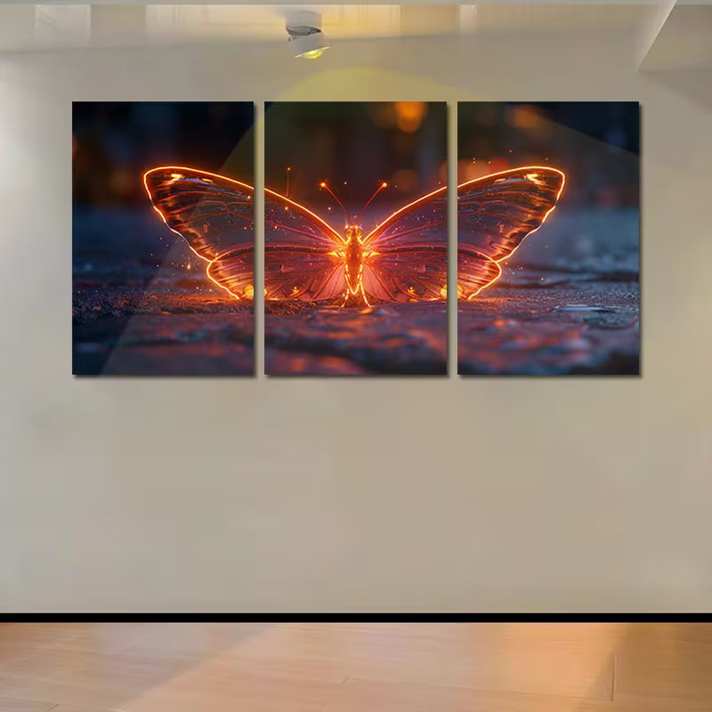 3pcs Glowing Crystal Butterfly Wall Art Set Canvas Framed 50x70cm - High Quality Print 100% Australian Made Wall Canvas Ready to Hang - Bella Home Decor