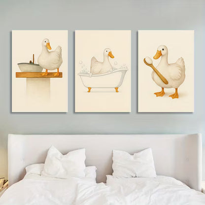 3pcs Three Adorable Ducklings Wall Art Set Canvas Framed 40x60cm - High Quality Print 100% Australian Made Wall Canvas Ready to Hang