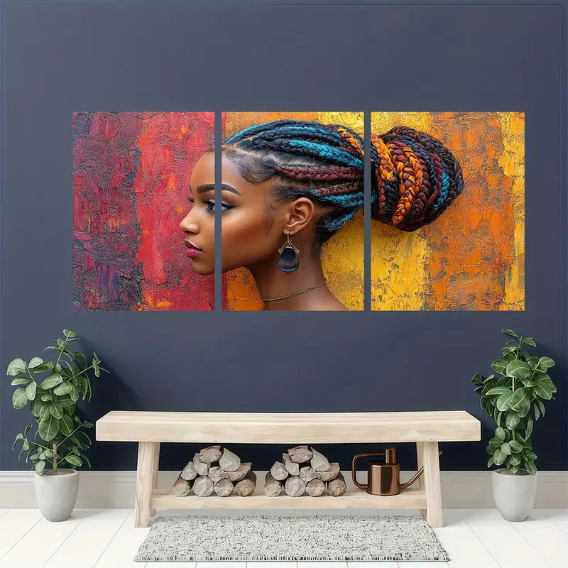 3pcs African Braids Canvas Art Prints Metal Print Ready to Hang Art - Bella Home Decor