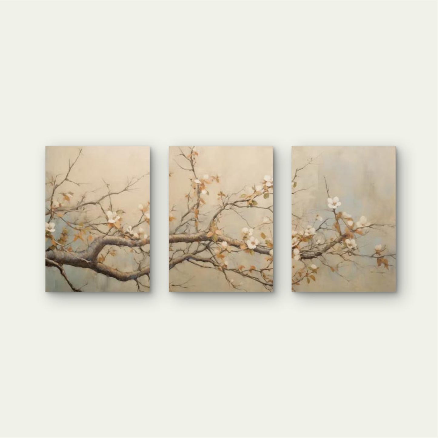 3pcs Vintage White Cherry Blossom Tree Branch Wall Art Set Canvas Framed 60x90cm - High Quality Print 100% Australian Made Wall Canvas Ready to Hang - Bella Home Decor