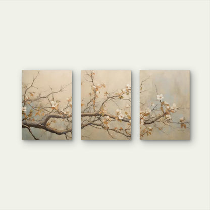 3pcs Vintage White Cherry Blossom Tree Branch Wall Art Set Canvas Framed 60x90cm - High Quality Print 100% Australian Made Wall Canvas Ready to Hang - Bella Home Decor