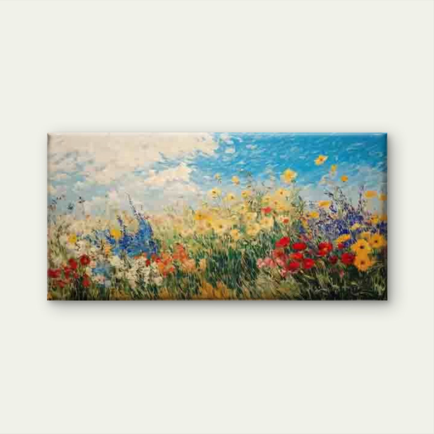 Wildflowers Under Blue Sky Wall Art Canvas Office Home Room Framed 120x60cm