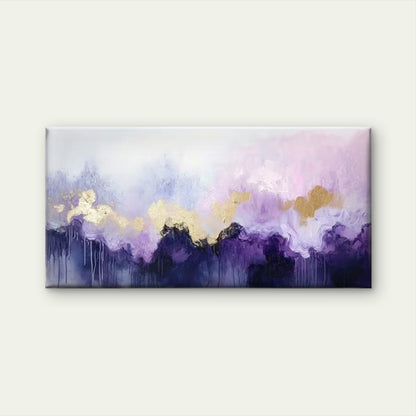 Elegant Purple Waves Golden Wall Art Canvas Office Home Room Framed 120x60cm
