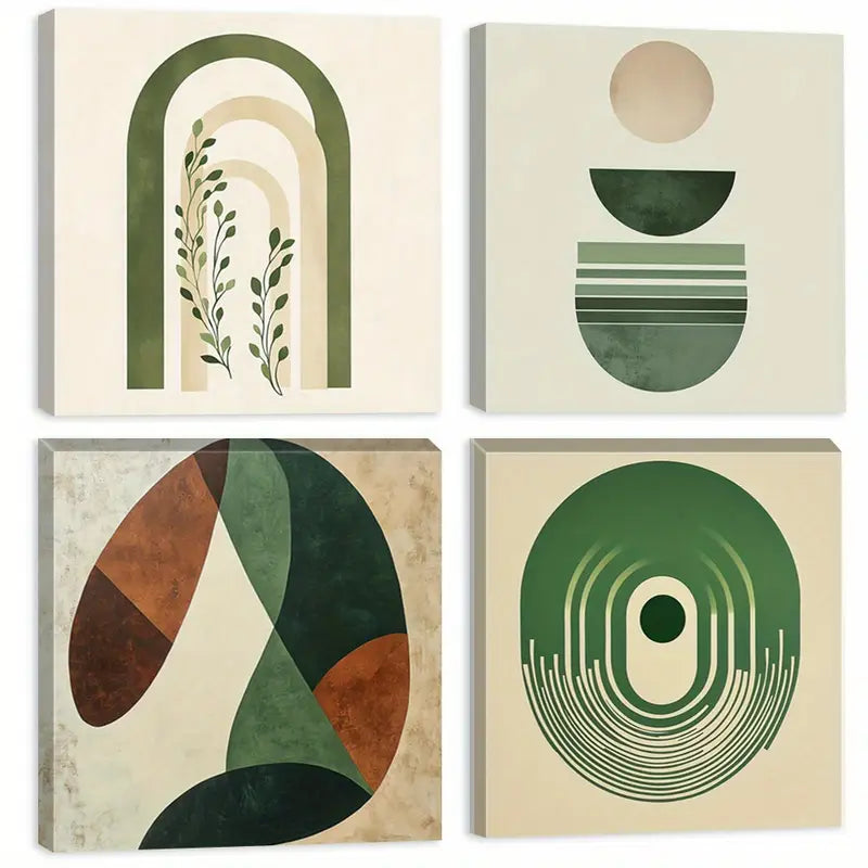 4pcs Green, Repeating Patterns  Wall Art Canvas Framed