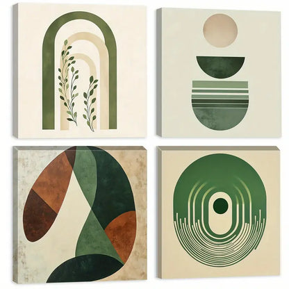 4pcs Deco Farmhouse Style, Green, Repeating  Wall Art Canvas Framed