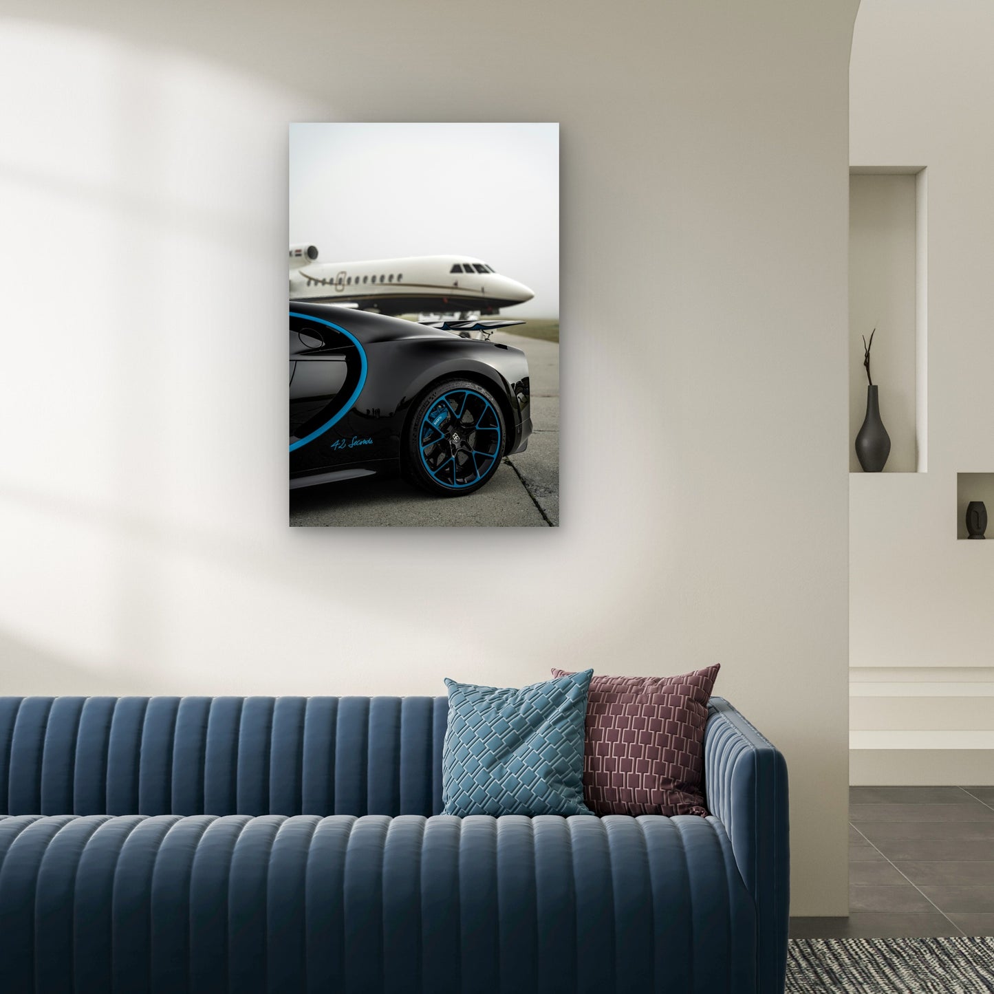 Black Bugatti Chiron with Blue Accents by Private Jet Metal Print Ready to Hang