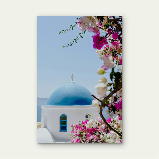 Blue-Domed Churches in Oia, Santorini 60x90cm Metal Print Ready to Hang