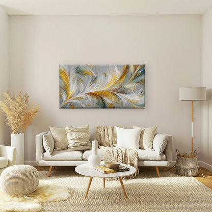 Yellow Blue White Swirls Wall Art Canvas Office Home Room Framed 120x60cm - Bella Home Decor