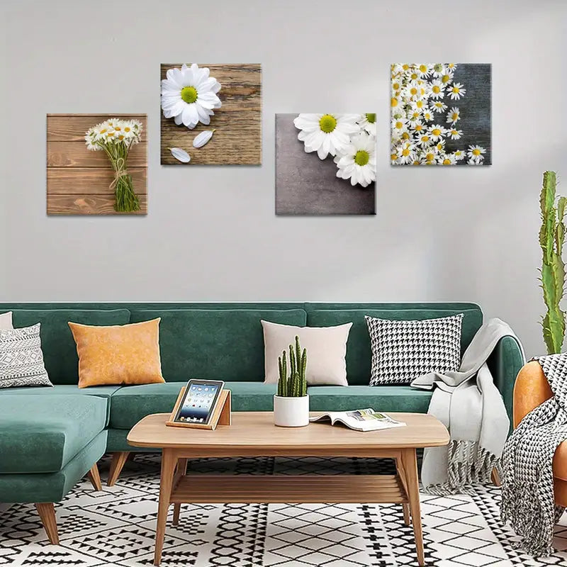 4pcs Flower Bouquet White color    Wall Art Canvas Framed