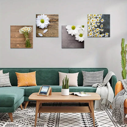 4pcs Flower Bouquet White color    Wall Art Canvas Framed