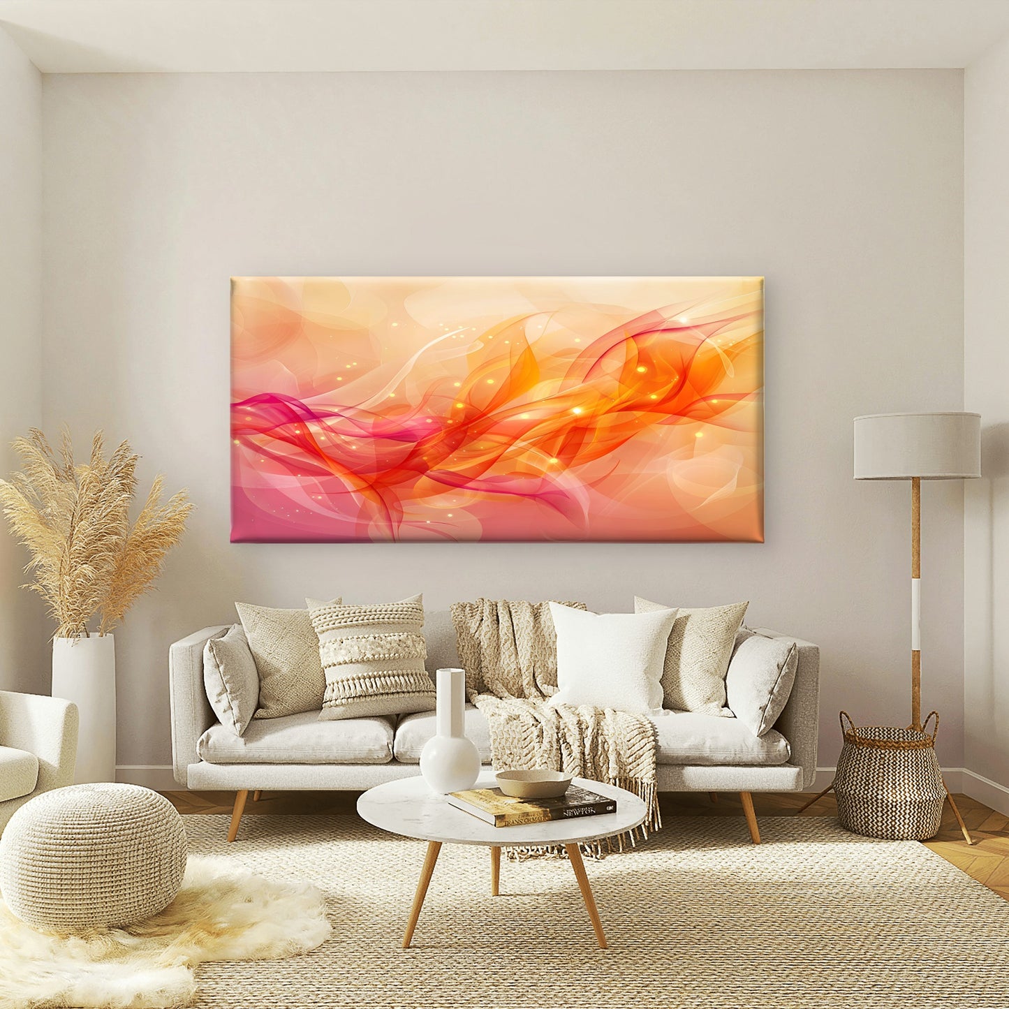 Abstract Orange Pink Glow Wall Art Canvas Office Home Room Framed 120x60cm