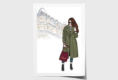 Green Girl with Red Bag Art Wall Art Limited Edition High Quality Print Unframed Roll Canvas None