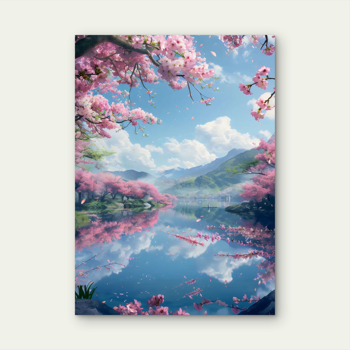 Lake Kawaguchi Sakura Mountains 40x60cm Metal Print Ready to Hang