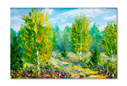 Green Trees & Bright Nature Summer Landscape Oil Painting Limited Edition High Quality Print Stretched Canvas None