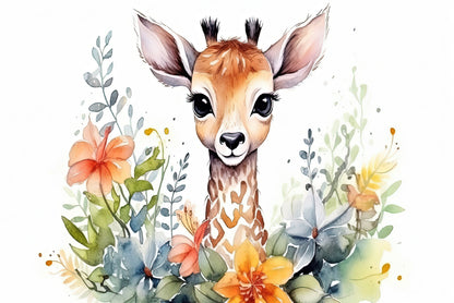 Baby Giraffe in Flower Blossom Garden Print 100% Australian Made - Bella Home Decor