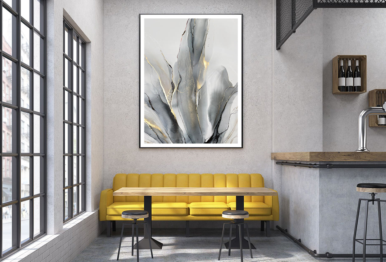 Abstract Marble Grey Art with Gold Plating Gold Plating Alcohol Ink Surface Wall Art Home Decor Premium Quality Poster Print Choose Your Sizes