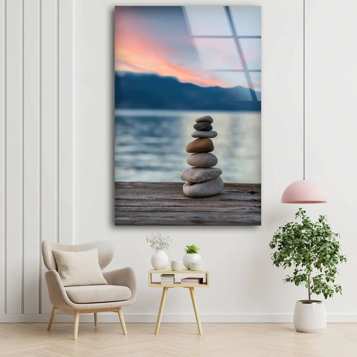 Zen Stones on Pier View UV Direct Aluminum Print Australian Made Quality