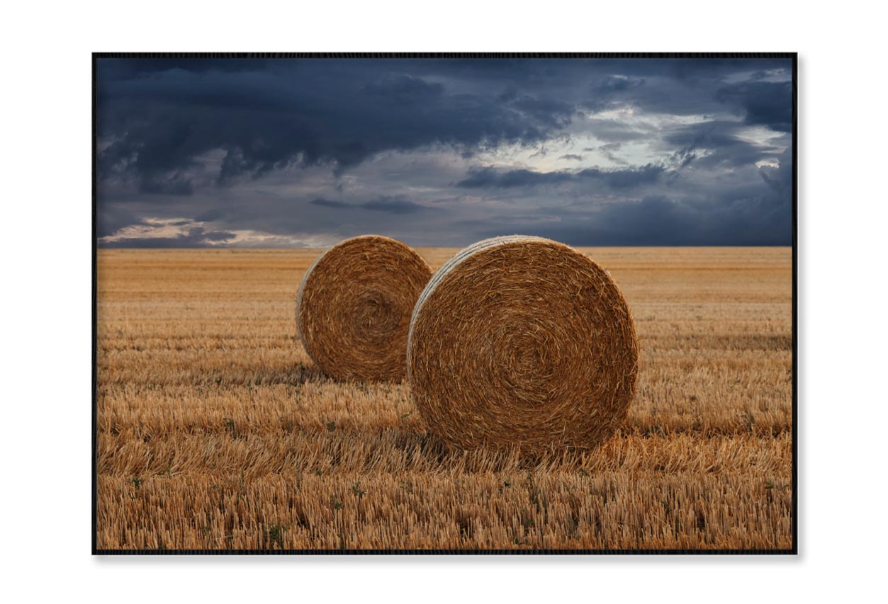 Straw Bales in A Field at Sunset View Home Decor Premium Quality Poster Print Choose Your Sizes