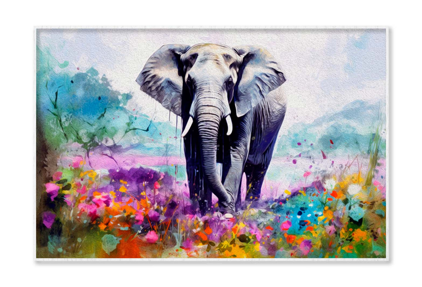 Elephant & Colorful Flower Oil Painting Wall Art Limited Edition High Quality Print