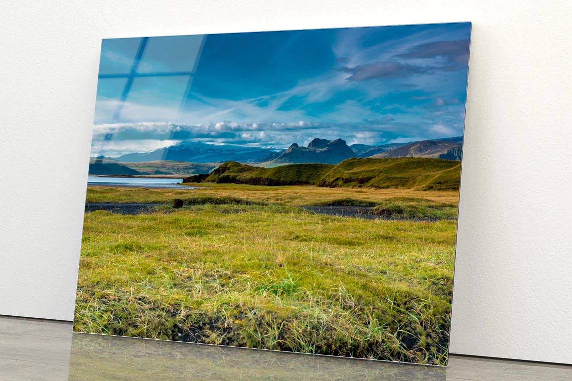 Green Grass Lands with Blue Sky Acrylic Glass Print Tempered Glass Wall Art 100% Made in Australia Ready to Hang