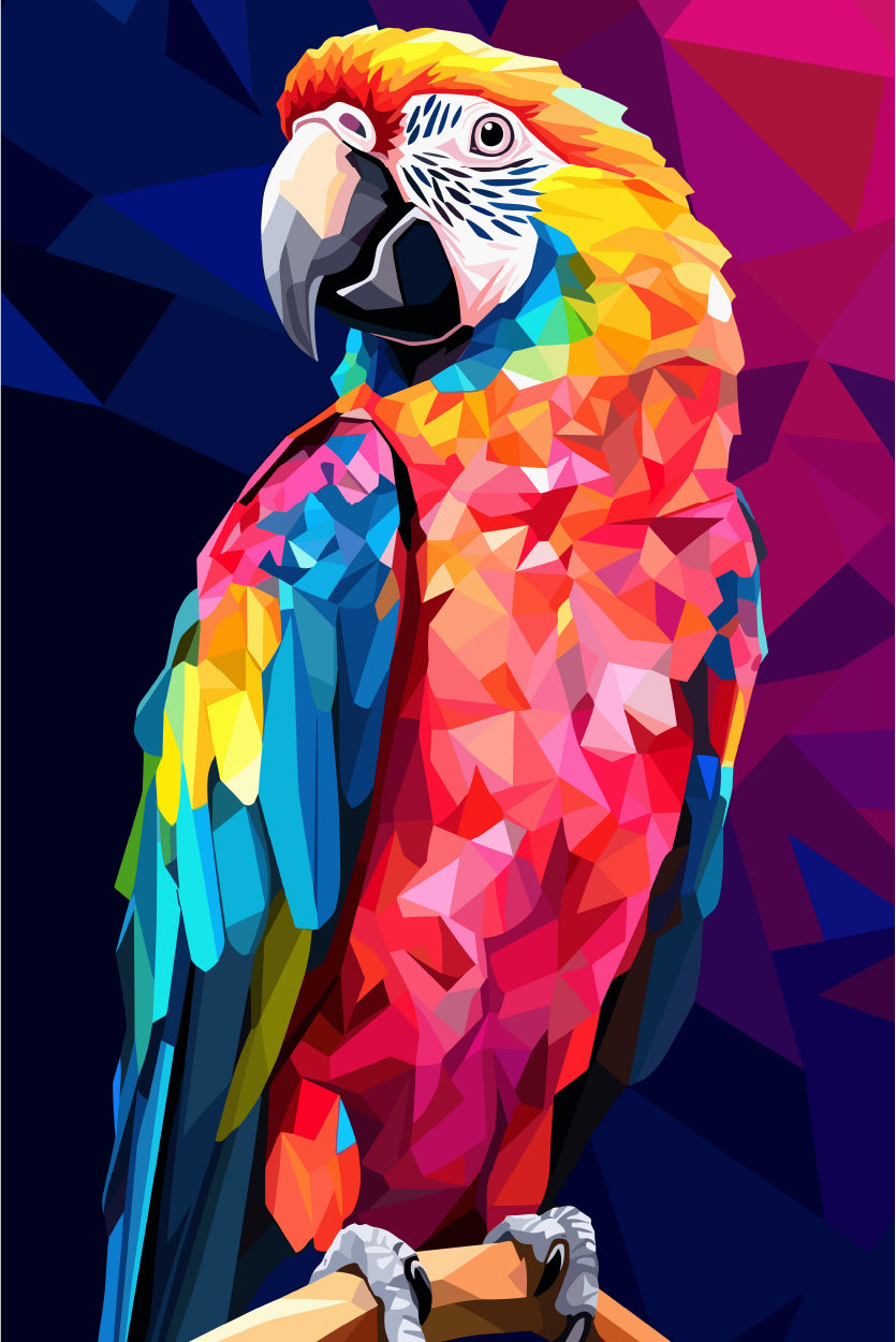 Colorful Mosaic Macaw Parrot Bird 40x60cm Metal Print Ready to Hang