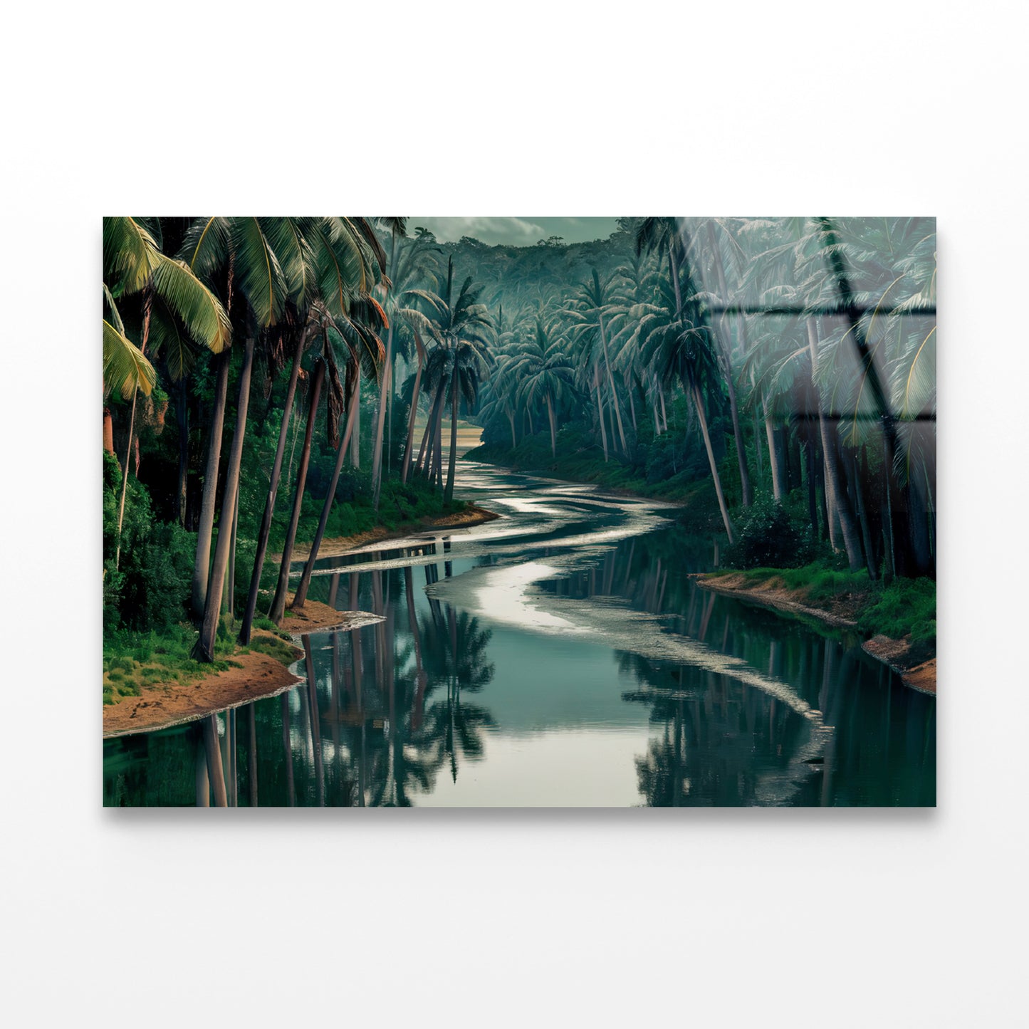Tropical Forest with Trees, Lake Acrylic Glass Print Tempered Glass Wall Art 100% Made in Australia Ready to Hang - Bella Home Decor