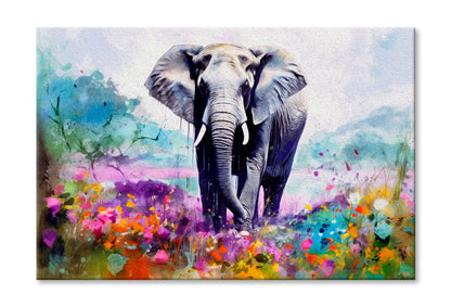 Elephant & Colorful Flower Oil Painting Wall Art Limited Edition High Quality Print