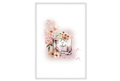 Perfume With Rose-Gold Flowers Wall Art Limited Edition High Quality Print Canvas Box Framed White