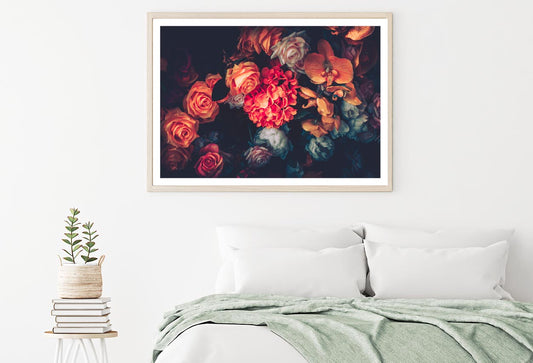 Artificial Flowers Wall for Background in Vintage Style Home Decor Premium Quality Poster Print Choose Your Sizes