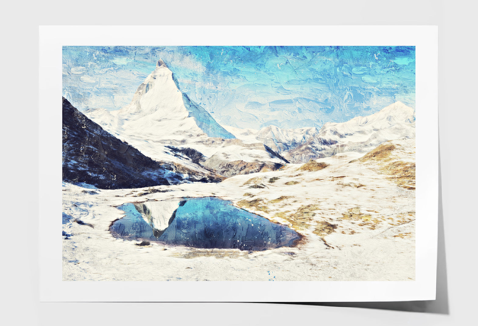 Matterhorn Mountain & Lake Winter Oil Painting Wall Art Limited Edition High Quality Print Unframed Roll Canvas None