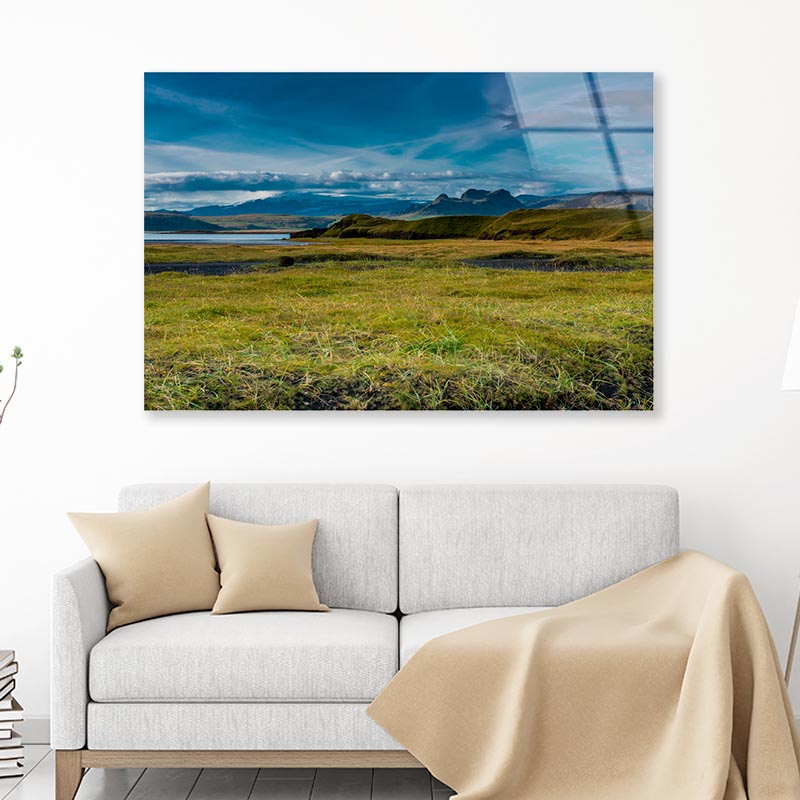 Green Grass Lands with Blue Sky Acrylic Glass Print Tempered Glass Wall Art 100% Made in Australia Ready to Hang