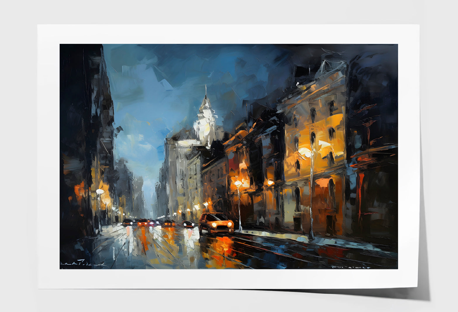 City Night Road with Vehicle Oil Painting Wall Art Limited Edition High Quality Print Unframed Roll Canvas None