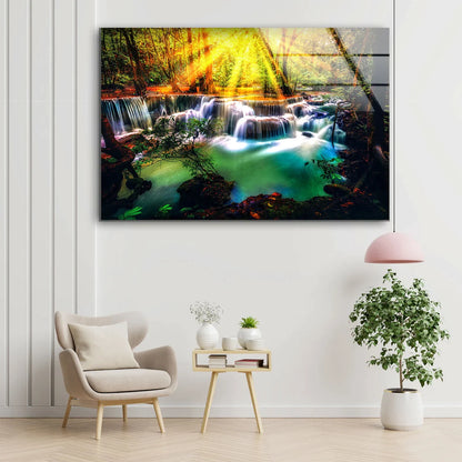Autumn Forest Waterfall UV Direct Aluminum Print Australian Made Quality