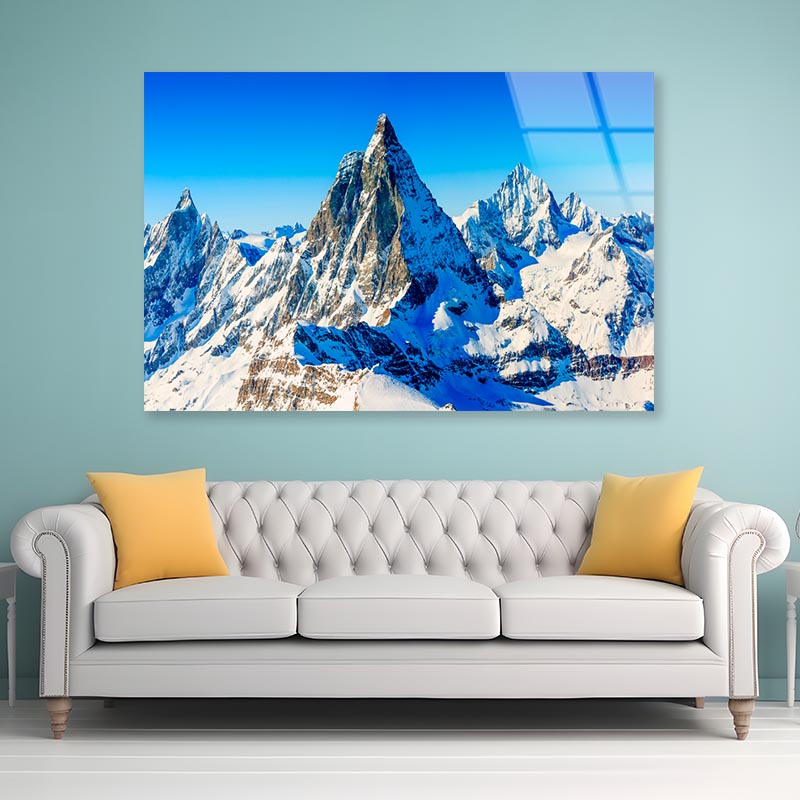 Snow With Mountain View Acrylic Glass Print Tempered Glass Wall Art 100% Made in Australia Ready to Hang - Bella Home Decor