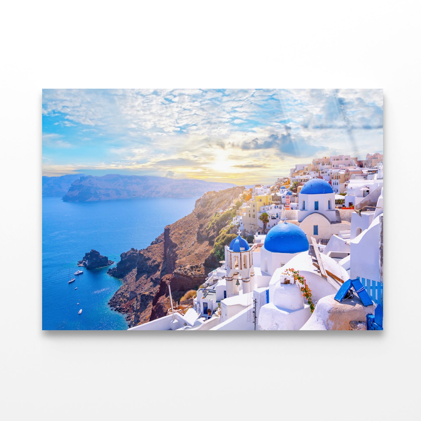 Sunrise In Oia Santorini Greece Acrylic Glass Print Tempered Glass Wall Art 100% Made in Australia Ready to Hang - Bella Home Decor